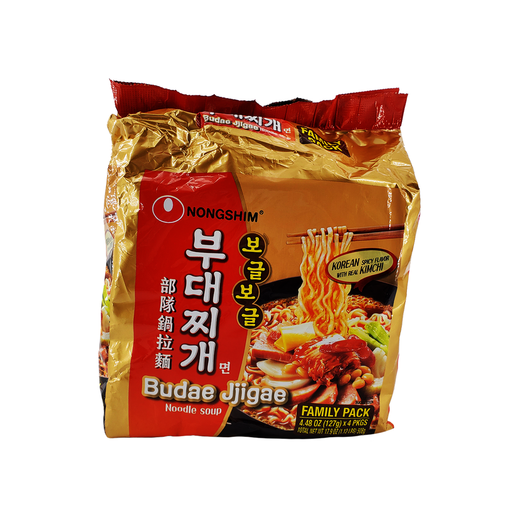 Nongshim Budae Jjigae Noodle Soup, 1 Case (8 family packs), 8.96Lbs