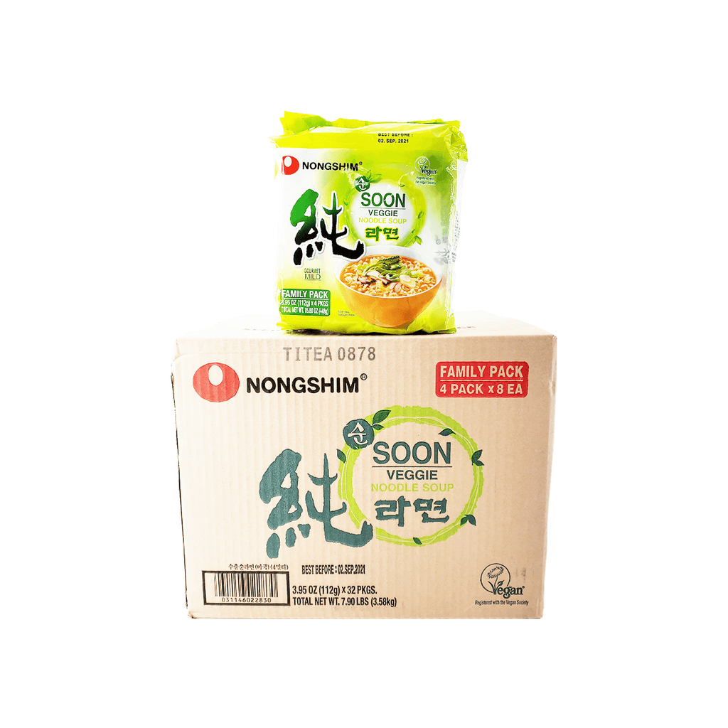 Nongshim Soon Veggie Noodle Soup, 1 Case (8 family packs), 7.90Lbs